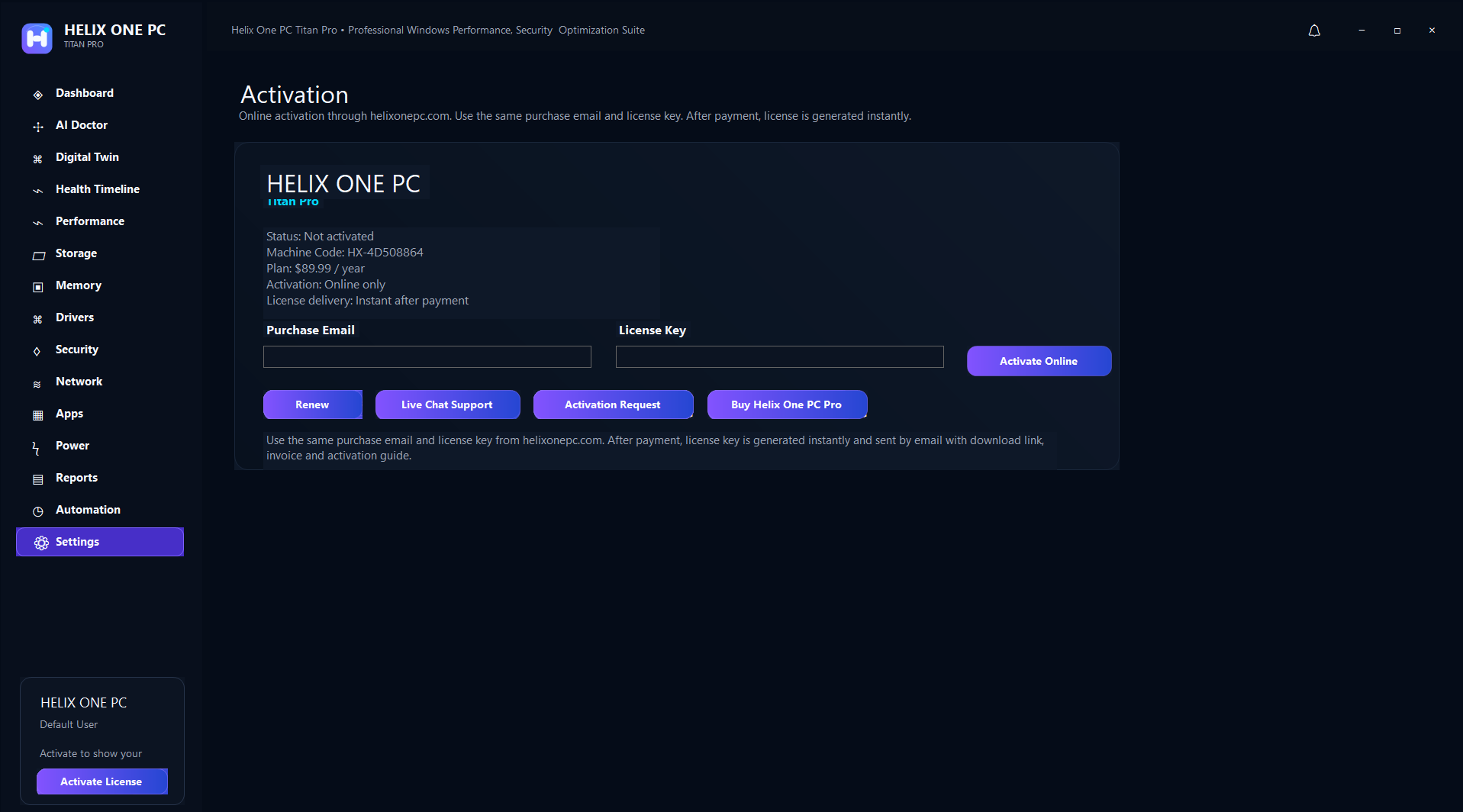 Helix One PC online activation