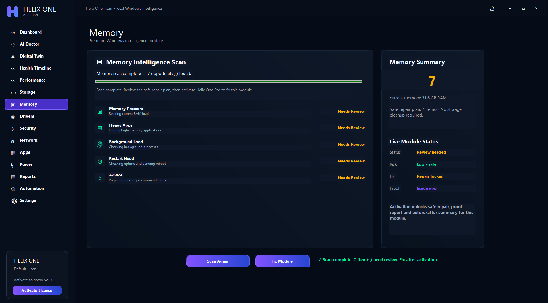 Helix One PC Memory Intelligence module