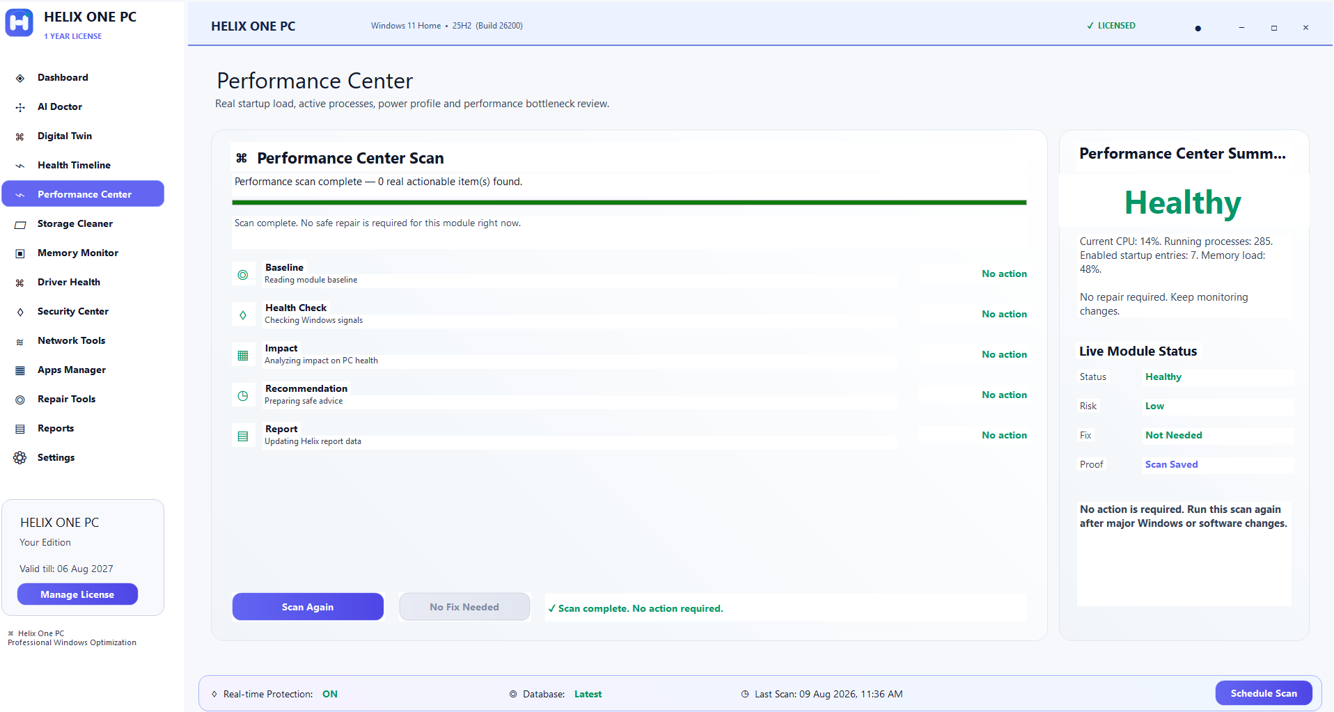 Helix One PC performance tools interface